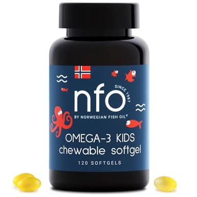 NFO OMEGA 3 KIDS [120 capsule] masticabili al gusto naturale di Tutti-Frutti Olio di pesce norvegese con un'alta concentrazione di EPA e DHA, Trigliceridi, e vitamine D3 ed E Per bambini dai 4 anni