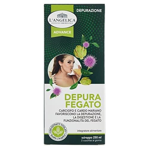L'Angelica Sciroppo Integratore Detox Fegato a base di Curcuma, Carciofo e Cardo Mariano, Effetto Depurativo Fegato, senza Glutine, senza Lattosio, Vegan, 250 ml