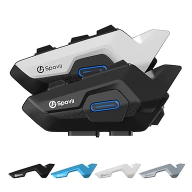 Spovii H9 Interfono Moto Bluetooth Coppia, Auricolare Casco Moto Bluetooth 5.1 Sistema di Comunicazione Senza Fili, Condivisione Musica & Assistente Vocale (Doppio)