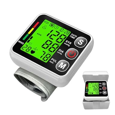 Misuratore di pressione da polso,Misuratore Pressione LCD Digitale ，Automatico di Pressione Sanguigna del Polso del Monitor di Battimento di Cuore Frequenza del Braccio Meter Pulsometro (bianco)