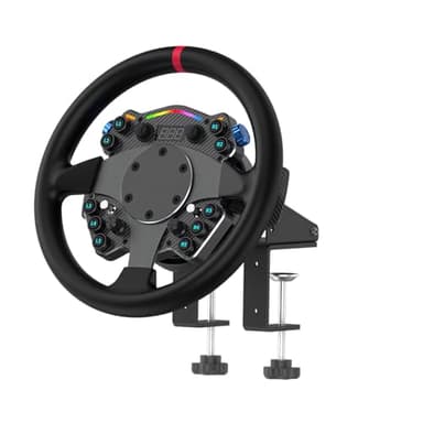 CAMMUS Volanti Racing Simulator C12, coprivolante in pelle + clip per il montaggio sul tavolo + pulsanti di controllo multifunzione, vero force feedback, paddle magnetici, PC - Nero