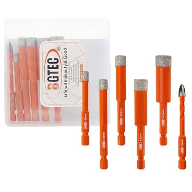 Set di punte diamantate a secco - BGTEC punta per piastrelle da 6/8/10/12/14 mm con codolo esagonale a cambio rapido per granito, marmo, gres porcellanato, ceramica, 5 pz
