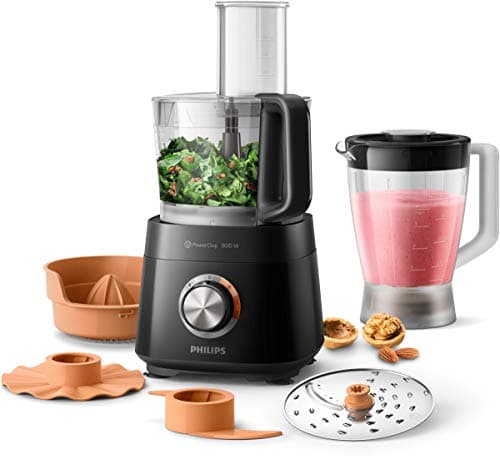 Philips Robot da Cucina Compatto - 800W, 29 Funzioni, Recipiente da 2.1L, PowerChop, Lama in Acciaio Inossidabile (HR7510/10)