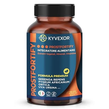 KYVEXOR ProstFortify- Integratore Prostata 3 in 1 con Serenoa Repens, conosciuta come Saw Palmetto, Pygeum Africanum e Zinco Integratore. Made in Italy, Supporto Prostatico e Urinario. Benefici in 60g