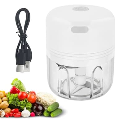 Baxcdyswe Tritatutto da Cucina Elettrico 250ml, Mini Frullatore Elettrico, USB Multi-Tritatutto Ricaricabile, 3 Lame in Acciaio Inox, Portatile Frullatore Piccolo per Carne, Frutta, Aglio (Bianco)