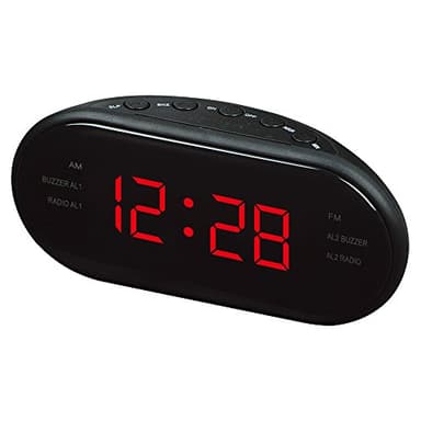 radiosveglia FM/AM, sveglia digitale da comodino con Doppio Allarme silenziosa, orologio led elettrica cameretta with snooze e regolare il volume, batterie backup