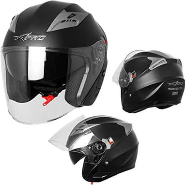 A-PRO SRL Casco Jet Moto Scooter Omologato ECE 22 Visiera Parasole Antigraffio Nero Opaco M