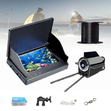 Anglereye Underwater Fishing Camera, 4.3 Inch HD Ice Fishing Camera with 220° Wide View, Night Vision Portable, IP68 Waterproof Fish Finder Very Clarityfor for Ice Lake and River (Set & 50m line)