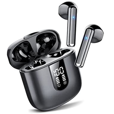 Cuffie Bluetooth, Auricolari Bluetooth 5.3 con Stereo HiFi Immersivo, Cuffie Wireless Mini Incorporato 4 HD Mic, Cuffiette Bluetooth IP7 Impermeabili, Cuffie Senza Fili con LED 30 Ore, Nero(2025)