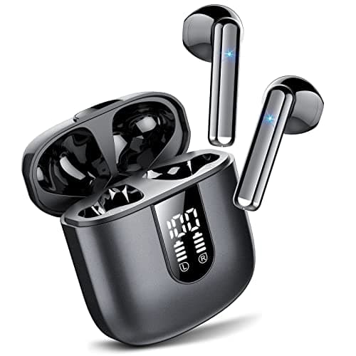 Cuffie Bluetooth, Auricolari Bluetooth 5.3 con Stereo HiFi Immersivo, Cuffie Wireless Mini Incorporato 4 HD Mic, Cuffiette Bluetooth IP7 Impermeabili, Cuffie Senza Fili con LED 30 Ore, Nero(2025)