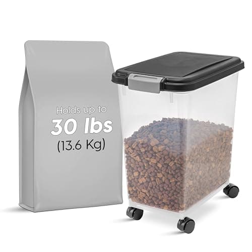 Iris Ohyama, Contenitore per Crocchette Ermetico, 30L/11kg, Nero, Ermetici, Plastica, con Coperchio, Per Cibo per Gatti, Cani, Cibo secco, Crocchette, Dolci, MP-8