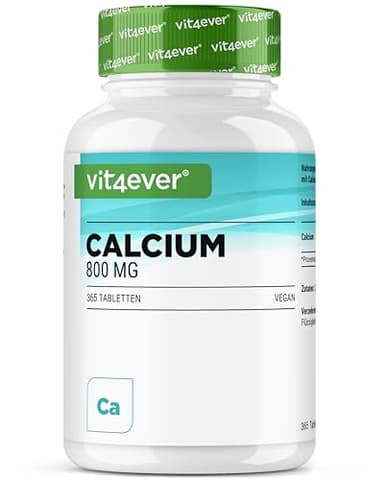 Calcio - 365 Compresse - 800 gg di Calcio da Carbonato di Calcio per Porzione Giornaliera - Per 6 mesi - Vegano, Testato in Laboratorio, ad Alto Dosaggio e Senza additivi Indesiderati