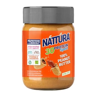 NATTURA PROTEIN SPORT Burro 100% Arachidi, Burro d'Arachidi Proteico Senza Zuccheri Aggiunti, Crema Proteica Senza Glutine, 100% Naturale, 28% di Proteine, 350g