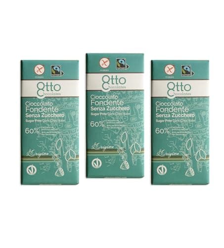 3X Icam Otto Chocolates Tavoletta Cioccolato Fondente 60% Senza Zuccheri Aggiunti, Senza Glutine (Gluten Free), VEGAN 100g