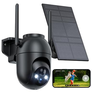 VIMKIM Telecamera WiFi Esterno Senza Fili Solare: 360° PTZ Telecamera Wi-Fi Esterno Batteria Visione Notturna Colori Rilevamento Umano Pir Videosorveglianza Audio A 2 Vie IP66