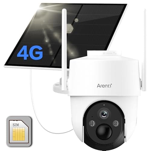 ARENTI 4G Telecamera Esterno Senza Fili, Telecamera con Pannello Solare, 360°PTZ Telecamera 4G con SIM, Rilevamento del Movimento PIR, 10400mAh Batteria, Visione Notturna a Colori, Audio Bidirezionale