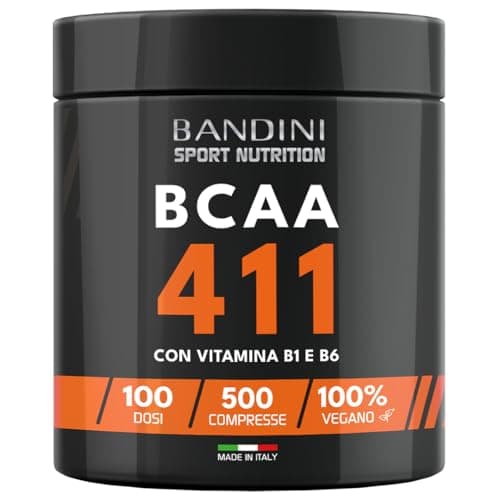 Bandini® AMINOACIDI RAMIFICATI BCAA 4 1 1 | 500 Compresse di Amminoacidi Fermentati con Vitamina B1 e B6 | 4.1.1 con Leucina, Isoleucina, Valina | Intra Pre Post Workout - Per Palestra e Sport - Vegan