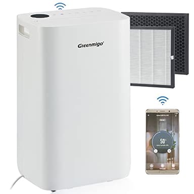 Greenmigo 25L Deumidificatore Purificatore d'Aria con Filtro HEPA e Carboni Attivi,Controllo WiFi,Ionizzatore,Serbatoio da 4.5L,Timer 24h Asciugabiancheria,Deumidificazione Continua,Funzione Laundry