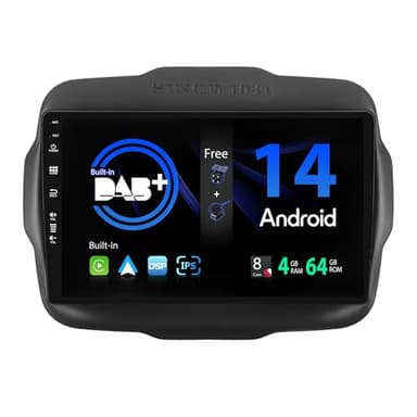 SXAUTO [Built-in DAB] Android 14 IPS Autoradio Per Jeep Renegade (2015-2018) - Senza fili CarPlay/Android Auto - 4G+64G - LED Camera + MIC - Fast-boot Volante 360-Camera DSP AHD WIFI - 2 Din 9 Pollici