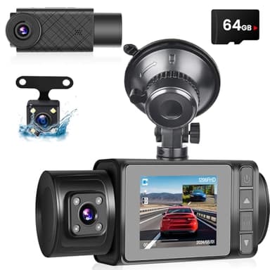 NHOPEEW Dash Cam Auto Fronte Retro 1296P + Videocamera posteriore grandangolare - Telecamera Per Auto con schermo da 2 pollici G-Sensor/Registrazione in loop/Visione notturna + Scheda SD 64G
