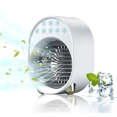 Ventilatore Raffrescatore Ad Acqua, Mini Ventilatore USB Evaporazione Depuratore, Climatizzatore Portatile Silenzioso, Ventilatore Portatile Ricaricabile, Humidifier Air Potente 3 Velocità 3600 mAh