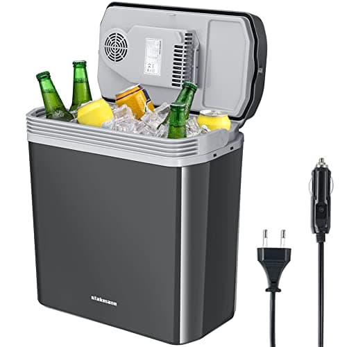 Frigorifero Elettrico Portatile per Auto da 24 Litri, Mini Frigo con Manico Ergonomico, Spina da 230V e 12V, Modalità Freddo e Caldo (Grigio)