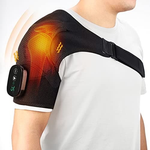 Supporti Riscaldati Dell'involucro Della Spalla con Vibrazione, Riscaldamento Massaggio Elettrico, 3 Modalità Cordless Pad per Uomini e Donne, si Adatta a Sinistra o Destra, Nero