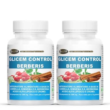 Hyper Glicem Control Berberis 2 Box da 60 Cpr - Integratori per Glicemia con Berberina, Gymnema, Cannella, Acido Alfa Lipoico e Cromo Picolinato - Metabolismo dei Carboidrati - Made in Italy