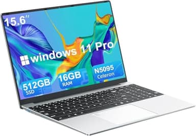 PC Portatile 16GB RAM DDR4 512GB SSD, 15.6" con Celeron N5095 Computer Portatile, Win11 Pro, angolo aperto di 180°, USB 3.0, Sblocco tramite impronta digitale della tastiera retroilluminata Laptop
