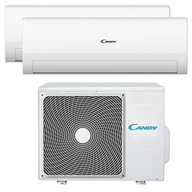 Candy, Condizionatore Smart Linea Aria, Climatizzatore Dualsplit con 1 Unità Esterna e 2 Interne 9000-12000 Btu, con Pompa di Calore e Deumidificatore, Silenzioso, con Self-Clean