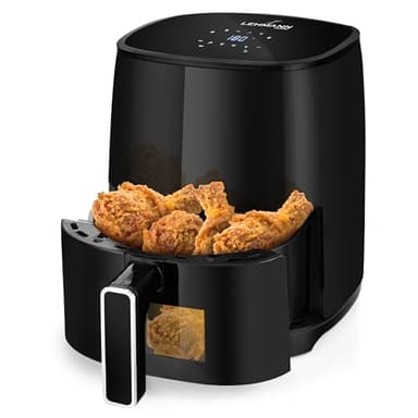 LEHMANN Friggitrice ad Aria, 1400 W, 3,5 Litri, Air Fryer con 8 Programmi, Fino 200°C, 80% di Grassi in Meno, Friggitrice Efficiente senza Olio con Tecnologia Air Fry per Grigliare, Cuocere al Forno