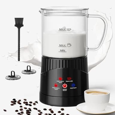 QEXREED Montalatte Elettrico Cappuccino 400ML, Cappuccinatore Elettrico 4 in 1, Automatico Schiuma Latte, Funzionamento Silenzioso, per Latte, Cappuccino, Caffè, Cioccolata Calda