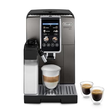 De'Longhi Perfetto Dinamica Plus ECAM380.95.TB, Macchina Automatica per Caffè in Chicchi, Caraffa Montalatte Automatica, 24 Bevande One Touch, Schermo Touch, Spegnimento Programmabile, Titanio