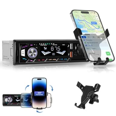 Hodozzy Autoradio Bluetooth 1 Din con Porta Cellulare Auto, Autoradio con Vivavoce Bluetooth, Lettore MP3 con USB/Ricarica Rapida/FM/TF/AUX, 4 * 45W