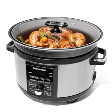 Eamoment Slow Cooker programmabile da 5 l con timer, multicooker elettrico 4 in 1, SLOW COOK HIGH/SLOW COOK LOW/WHITE RICE/STEAM/SAUTE/WARM/DELAY e altre pratiche funzioni