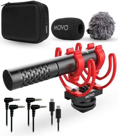 Movo X1-Mini microfono video fucile per fotocamera, supercardioide 3,5 mm/USB-C analogico/digitale per fotocamera DSLR, iPhone e smartphone Android, computer, compatibile con Canon EOS, Nikon, Sony