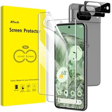 JETech Pellicola Protettiva per Google Pixel 8 con Protezione di Obiettivo Fotocamera, TPU Flessibile Film, Compatibile ID Impronte Digitali, HD Chiaro, Installazione Facile, Pacco da 2 Ciascuno