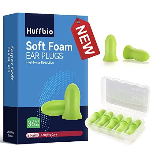 HUFFBIO Tappi Orecchie Dormire, Disegno Rivoluzionario, 5 Paia Tappi Per Le Orecchie In Morbida Schiuma, 36dB SNR Tappi per Orecchie Antirumore, Super Morbido&Riutilizzabili, Per Dormire,Lavoro,Studia