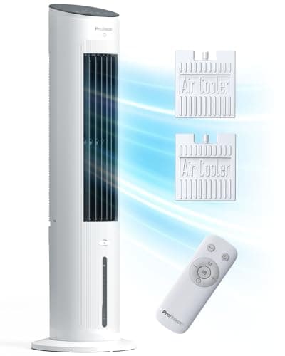 Pro Breeze 5L Raffrescatore Evaporativo e Ventilatore a Torre Portatile, 3 Velocità della Ventola, Telecomando, 75° Oscillazione Automatica e Timer - raffrescatore d'aria