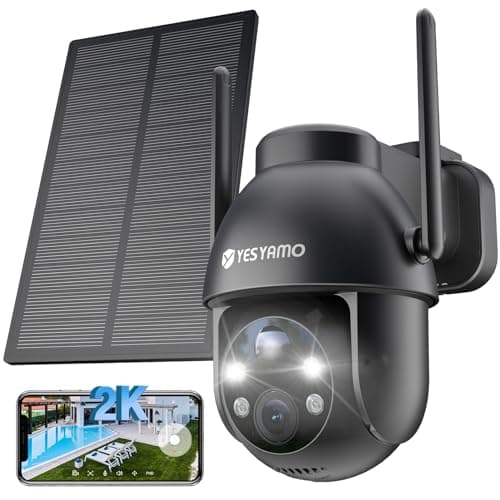 YESYAMO Telecamera Wifi Esterno Senza Fili con Pannello Solare, Videocamera Sorveglianza Esterno a Batteria, 360° Ptz, Visione Notturna A Colori, Audio Bidirezionale, Allarmi Pir, 2.4ghz, Waterproof