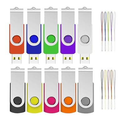 ABLAZE Chiavetta USB 8GB 10 Pezzi Pen Drive 8 GB Colorata Penna USB 2.0 Girevole Pennetta USB con Corda (10 Multicolorato)