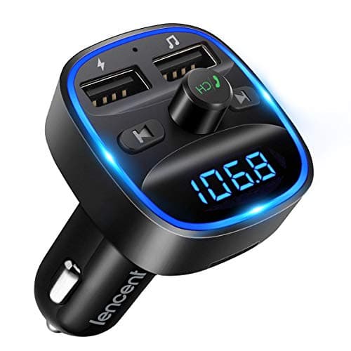 LENCENT Trasmettitore FM Bluetooth per Auto Radio Adattatori Vivavoce Car Kit MP3 Audio Lettore Caricabatterie Auto con 2 Porte USB (5V/2.4A & 1A)