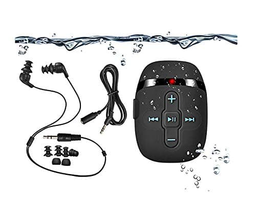 SEWOBYE HIFI MP3 Subacqueo Nuoto per Nuoto e Corsa, Cuffie Subacquee con Cavo Corto (3 Tipi Di Auricolari), Funzione Shuffle (Full Black)