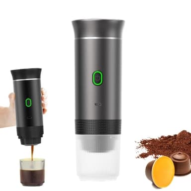 Generic Macchina per caffè espresso portatile, macchina da caffè 3 in 1, carica 50 volte, autoriscaldante 4-6 minuti, compatibile con capsule piccole e grandi e caffè macinato, grigio