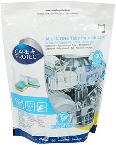 CARE+PROTECT Tabs Lavastoviglie All in One, Detergente, Sgrassante, Brillantante, 30 Pasticche, Protezione Completa