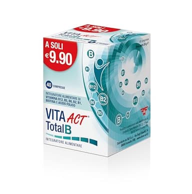 Vita Act Total B, Integratore Alimentare a base di Vitamine del gruppo B ed Acido Folico, 1 Confezione da 40 Compresse