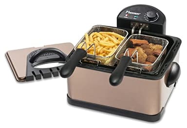 Bestron XL Friggitrice, Friggitrace ad olio con 3 cestelli per friggere, con tecnologia a zona fredda e contenitore dell’olio estraibile, 4 litri, lavabile in lavastoviglie, 2000 W, colore: Cobre
