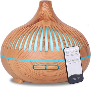 MULIN Diffusore di Aromi 500ML – Umidificatore ad Ultrasuoni con 7 Colori LED, Telecomando, Timer e Design Effetto Legno