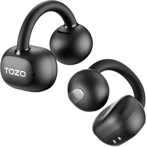 TOZO OpenEarRing Cuffie Bluetooth 5.4 Ultraleggero con Cancellazione IA del Rumore ORIGX Acustica EQs Regolazione 40 Ore Riproduzione LED Schermo USB Tipo C IPX5 Nero
