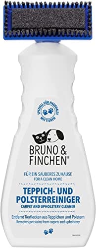 Bruno & Finchen Smacchiatore per tappezzeria e tappeti | Rimuove le macchie e elimina odori animali | Detergente anti urina cani e urina gatto per ceste, coperte, divani, tappeti ecc. | 650 ml